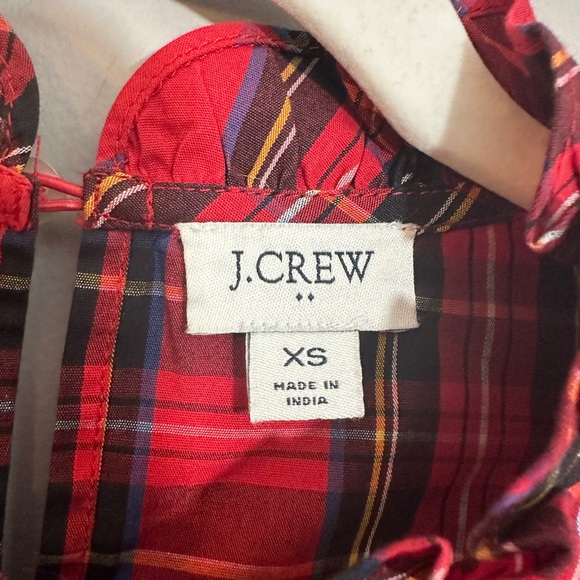 J Crew BC856 NWT Size XS Gorgeous Red Tartan Plaid Ruffled Cotton Popover Top - Picture 5 of 10